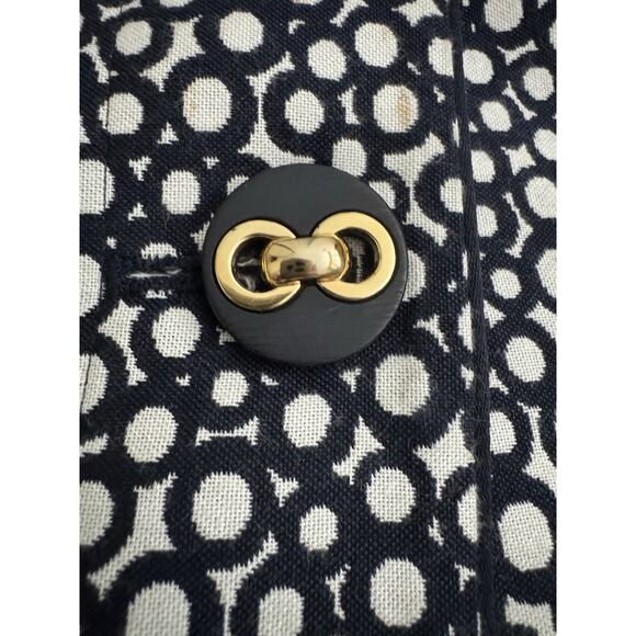 Tesori Coat L Mid-Length Cotton Navy White Dots Collar Buttons Unlined Hong Kong - Picture 2 of 11